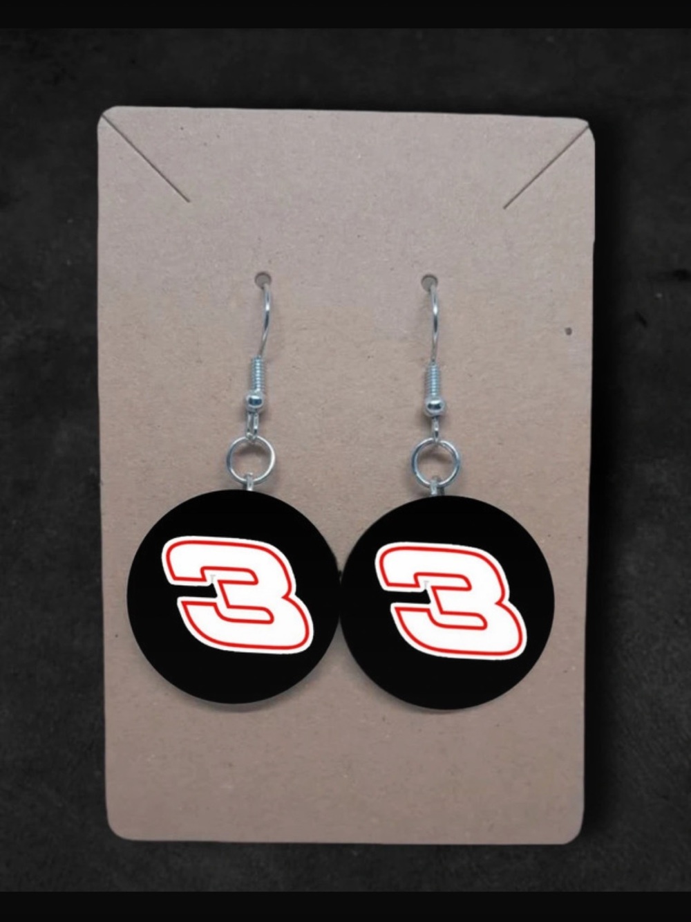 Dale Earnhardt 3 unique NASCAR 1 inch dangle earrings